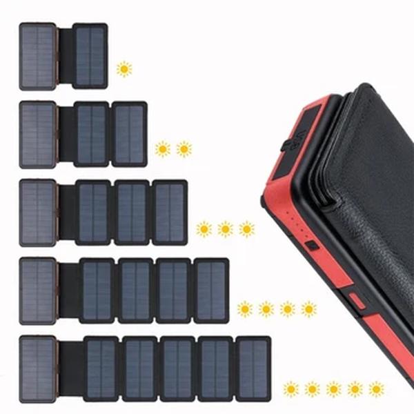 Banco de energia solar dobrável impermeável com lanterna LED, carregador de painel USB duplo, 20000mAh, Xiaomi, iPhone 12, 11