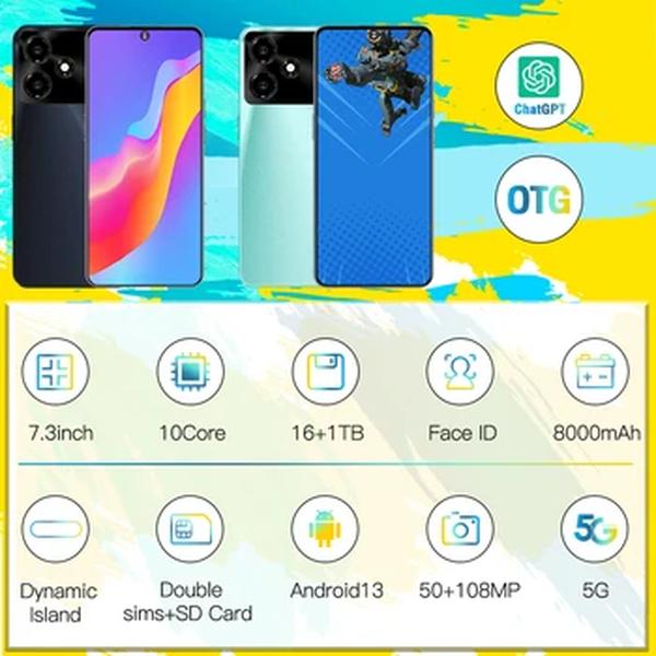 Smartphone Versão Global M6pro 5G, Telefone Android, Snapdragon 8 Gen2, Câmera 108MP, Bateria 8000mAh, 16GB RAM, 1024GB ROM, 7,3"