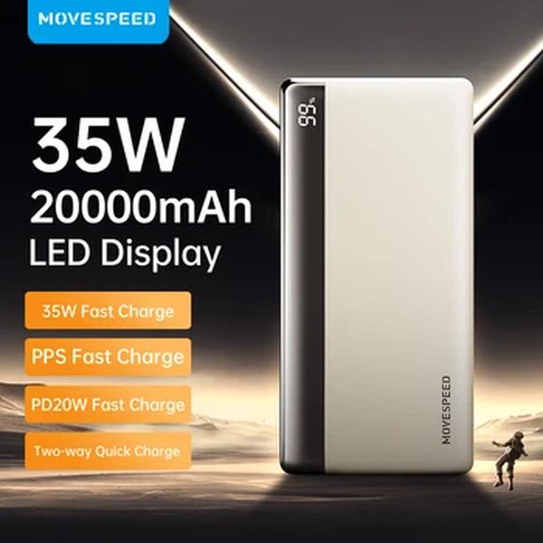 MOVESPEED-Banco de Potência Portátil de Carga Rápida, Bateria Externa para Huawei, Xiaomi, iPhone, USB Tipo C, LED, K20, 20000mAh, 35W
