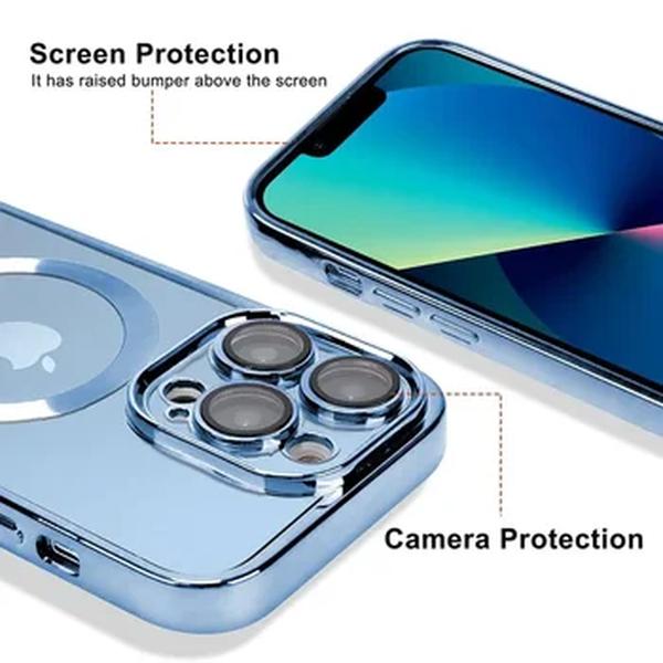 Capa de chapeamento de carregamento sem fio Magsafe, caixa magnética para iPhone 15, 14, 13, 12, 11 Pro Max, 15 Plus, proteção de lente transparente