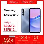 Smartphone Samsung-Galaxy A15, MTK 4GB, 128GB, Câmera Tripla de 50MP, 6,5 '', Tela Super AMOLED 90Hz, 25W, Bateria 5000mAh, NFC, 4G, Novo