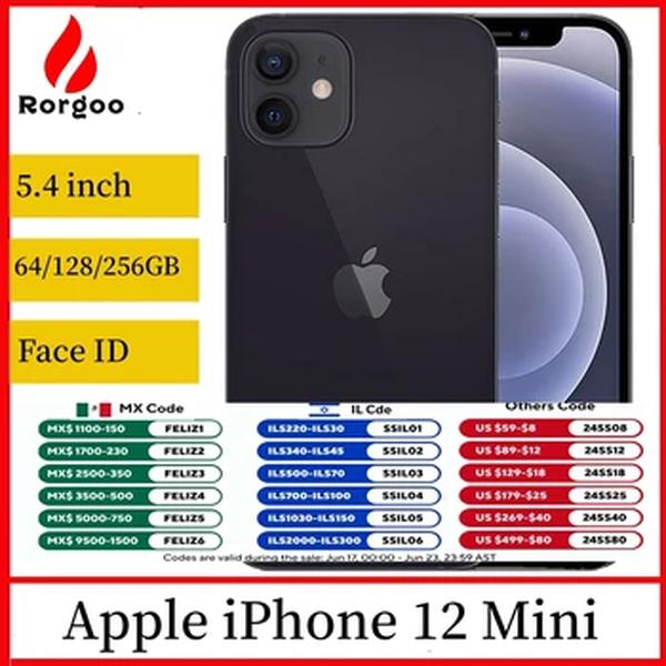 Apple-iPhone 12 Mini desbloqueado Smartphone, Celular, 12, 4G, 5G, 64GB, 128GB, 256GB ROM, Dual 12MP, Chip A14, IOS, LTE, original