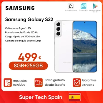 Samsung-Smartphone Galaxy S22 5G, Qualcomm Snapdragon 8 Gen 1, Bateria de 120Hz AMOLED, 3700mAh, Android, NFC, Original