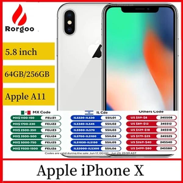 Apple-iPhone X 4G Celular, Desbloqueado, Original, NFC, 3GB RAM, 64GB, 256GB ROM, Tela OLED de 5,8 ", 12MP x 2 + 7MP, núcleo Hexa A11