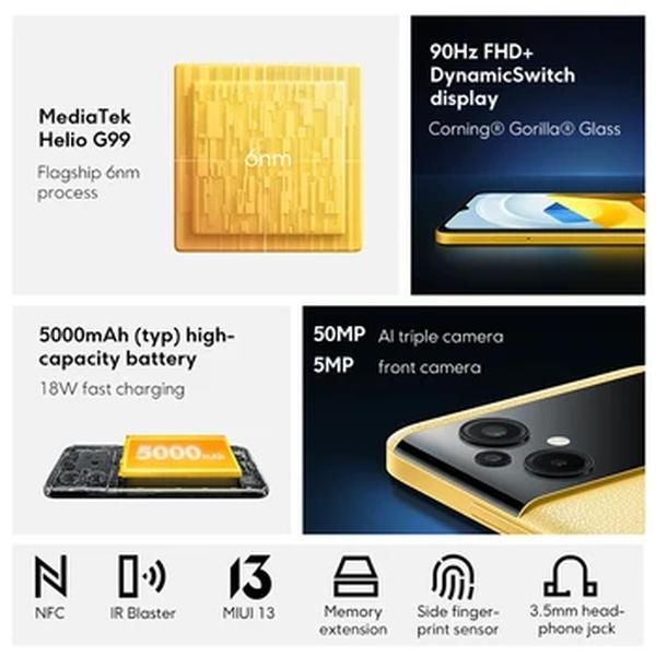 POCO-M5 Smartphone Versão Global, 64GB, 128GB, 90Hz, Display de 6,58 ", Câmera Tripla de 50MP, Helio G99, Octa Core, NFC, 5000mAh Bateria