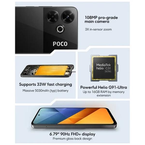 POCO-M6 Smartphone versão global, Helio G91 Ultra, câmera principal de 108MP Pro-Grade, carregamento rápido de 33W, bateria 5030mAh