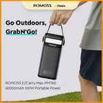 ROMOSS Banco de Potência Portátil, Carga Rápida, Bateria Externa para Laptop, Ao Ar Livre, iPhone, Xiaomi, Huawei, Samsung, 60000mAh, 100W