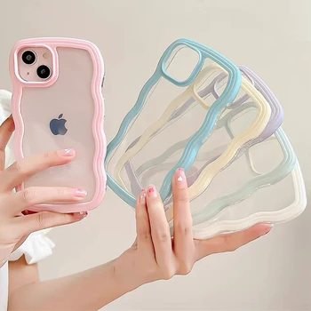 Soft linhas onduladas telefone caso, doce pára-choques, casos transparentes, capa para iphone 15, 11, 12, 13, 14 pro max, xs