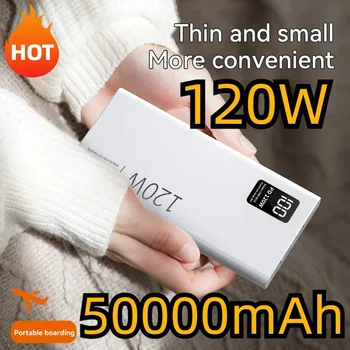 Banco de Potência de Carregamento Super Rápido, 50000 mAh, 120W, Capacidade 100% Suficiente, Carregador de Bateria Portátil para iPhone, Xiaomi, Huawei, Samsung