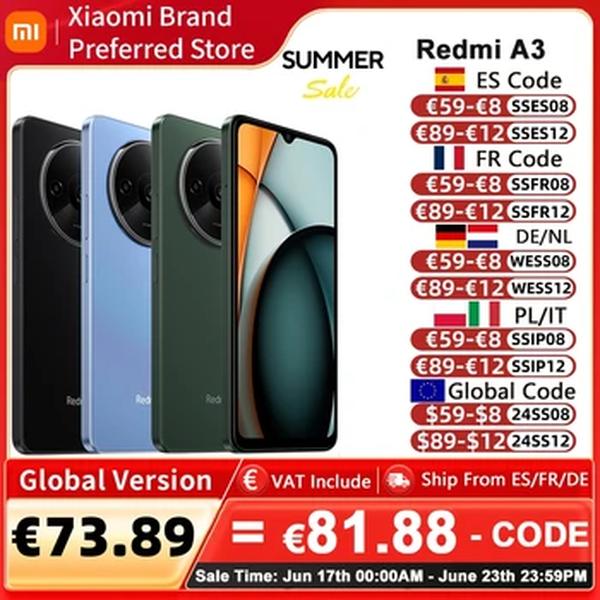 Xiaomi-Smartphone Redmi A3 Versão Global, 4GB, 128GB, MediaTek Helio G36, 6.71 ", Tela 90Hz, Impressão Digital Lateral, 5000mAh, Carregamento Rápido