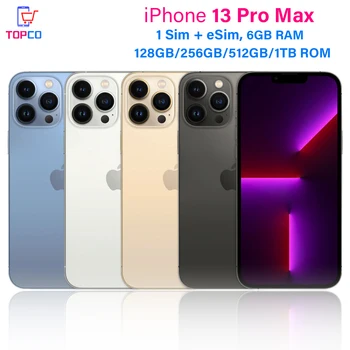 Original iPhone 13 Pro Max Celular, Face ID, NFC, Original, 128GB, 256GB, 512GB, 1TB ROM, 6GB de RAM, Genuíno, OLED, A15, 12MP, ESIM, 5G