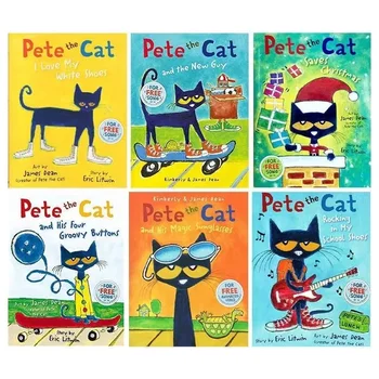 Pete The Cat Livros ilustrados para crianças, histórias famosas, aprendendo histórias inglesas, conjunto de livros infantis para leitura para bebês