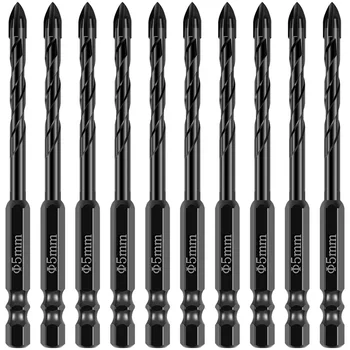 Cruz Hex Tile Drill Bit Set, Vidro de concreto da telha cerâmica, Hard Alloy Triangle, Drilling Bit, abridor de furos profissional, 5mm, 6mm, 8mm, 10Pcs