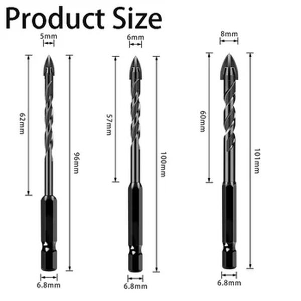 Cruz Hex Tile Drill Bit Set, Vidro de concreto da telha cerâmica, Hard Alloy Triangle, Drilling Bit, abridor de furos profissional, 5mm, 6mm, 8mm, 10Pcs