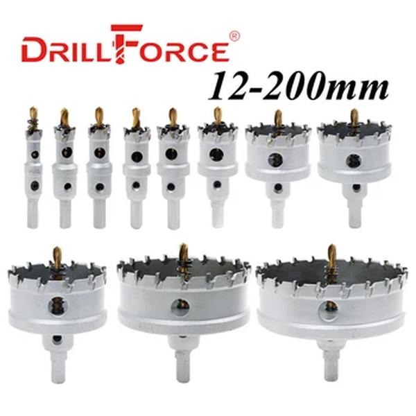 Drillforce-Cobalto Liga Brocas, TCT Buraco Saw, Carbide Liga Cortador, Chapa De Aço Inoxidável, Ferro Kit De Corte De Metal, 12-200mm