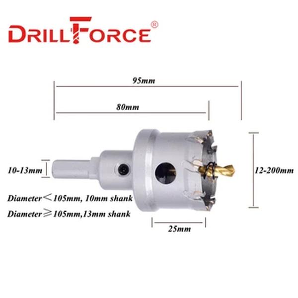 Drillforce-Cobalto Liga Brocas, TCT Buraco Saw, Carbide Liga Cortador, Chapa De Aço Inoxidável, Ferro Kit De Corte De Metal, 12-200mm