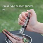 Single Hand Mini Salt Pepper Grinder, Thumb Push, Spices Grinder, Transparente, Built-in Primavera para Home Camping BBQ