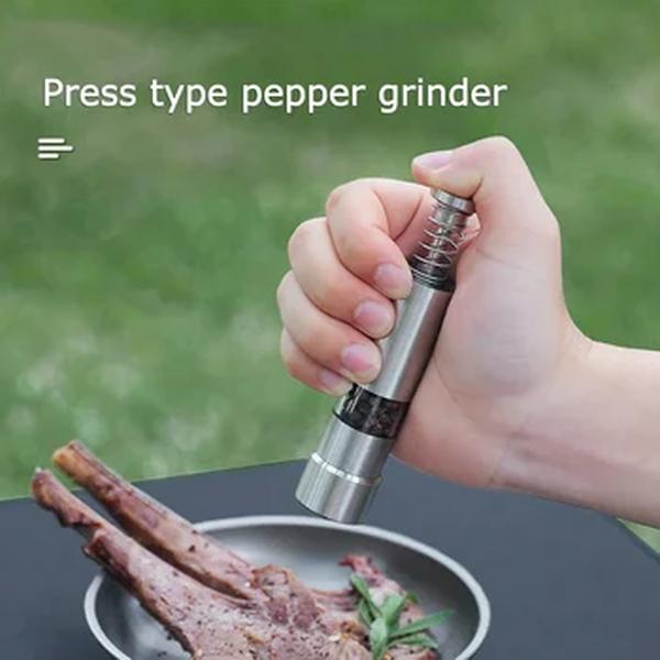 Single Hand Mini Salt Pepper Grinder, Thumb Push, Spices Grinder, Transparente, Built-in Primavera para Home Camping BBQ