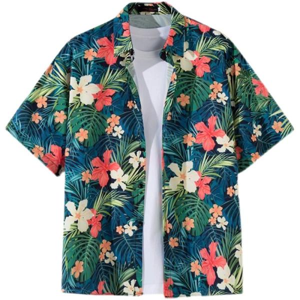 Camisa estampada havaiana, masculina, manga curta de verão casual