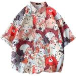 Camisa estampada havaiana com gatos, masculina, manga curta de verão casual