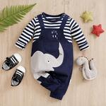 Unisex manga comprida listrada macacão, recém-nascido Onesies, roupas infantis, macacão de bebê, meninos, meninas, elefante, criança, 0-18 meses