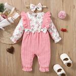 Bodysuit arco manga longa bebê menina, macacão bonito com padrão floral, macacão infantil, moda primavera e outono, 0-18 meses