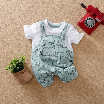 Bodysuit elefante animal bonito para bebê recém-nascido, mangas curtas, macacão infantil de algodão, macacão infantil, 0-12 meses, verão