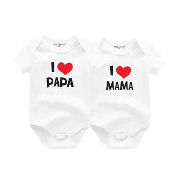 Kiddiezoom-Four Seasons bodysuits macios para recém-nascidos, 100% algodão, bebês Onesies, roupas gêmeas, eu amo papai, mamãe, menino, menina, 2 peças por lote