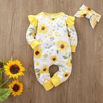 Manga comprida Floral Print Romper para bebê recém-nascido, macacão infantil, roupas roupas, roupas