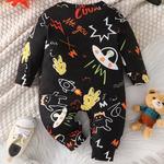 Onesies dos desenhos animados com botão minúsculo para o bebê recém-nascido, macacão de manga comprida, roupas de urso legal, unisex, 1 a 24 meses