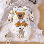 Onesies dos desenhos animados com botão minúsculo para o bebê recém-nascido, macacão de manga comprida, roupas de urso legal, unisex, 1 a 24 meses