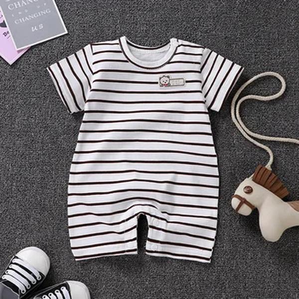 Bodysuit de manga curta recém-nascido macacão de bebê, roupas de verão, meninas infantis, macacões infantis, crianças, listras, algodão, 1 pc, 0-2 anos