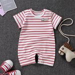 Bodysuit de manga curta recém-nascido macacão de bebê, roupas de verão, meninas infantis, macacões infantis, crianças, listras, algodão, 1 pc, 0-2 anos