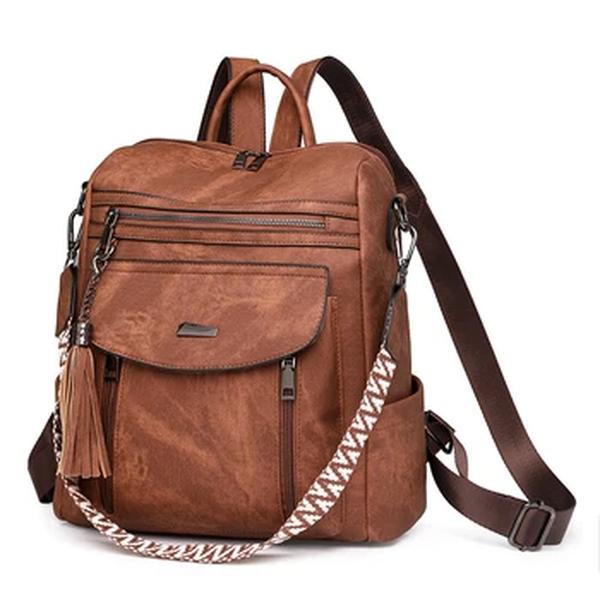 Bolsa de ombro de couro vegano para mulheres, zíper, mochila com aba magnética, bolsa casual feminina, 5 cores, moda, nova, 2024