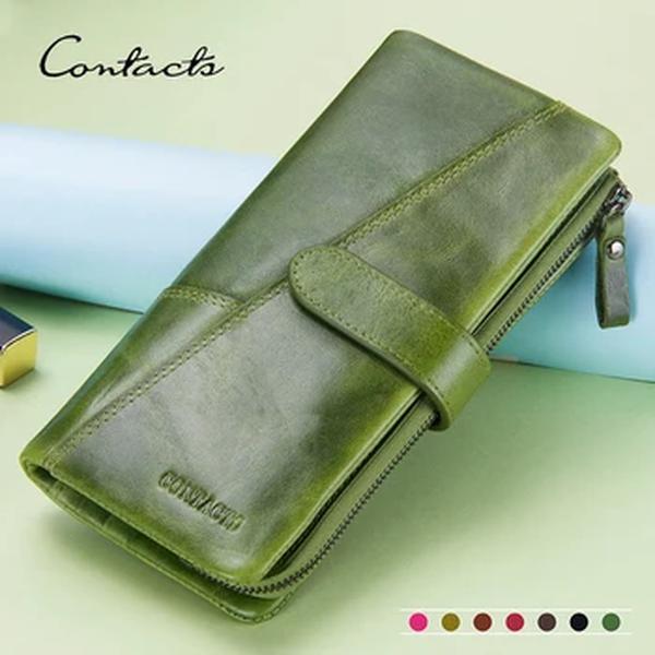 Carteiras de couro genuíno de contact's para mulheres de moda longa bolsas femininas titular do cartão bolsa feminina zip coin bolsas carteiras femininas