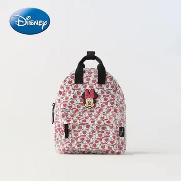 Disney-Cute Minnie Cartoon Print Backpack for Children, Large Capacity Book Storage, Kindergarten Baby School Bag, Girls, New, 2023