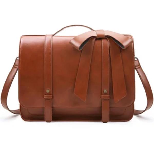 ECOSUSI-PU Bolsa de Ombro de Couro para Mulheres, 14 "Laptop Bag, Courier Bags, Feminino Praça Satchel, College Travel Bag