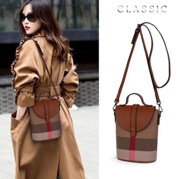 Mini bolsa crossbody de lona treliça para senhoras, zíper de couro, bolsa para celular, bolsa de ombro pequena casual