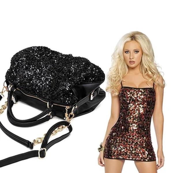 Bolsa Hobo de couro com lantejoulas para mulheres, bolsas tiracolo de ombro feminino, bolsa de travesseiro casual selvagem, nova