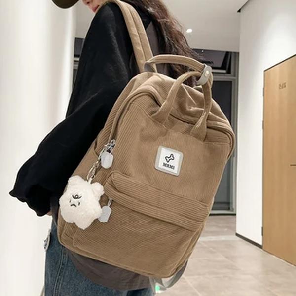 Mochila de veludo listrado para mulheres, bolsa escolar fofa para meninas e meninos adolescentes, bolsa Harajuku pequena, bolsa de faculdade feminina, livro estudantil