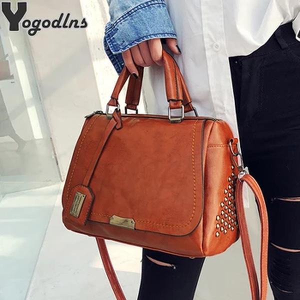 Boston do vintage couro pu bolsas de luxo bolsa feminina ombro crossbody sacos rebite designer feminino travesseiro tote bolsos mujer