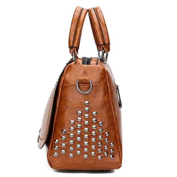 Vintage Boston Rivet Decor PU Bolsa de couro para mulheres, Lady Luxury Shoulder Bag, cor sólida Messenger Bag, travesseiro feminino Tote