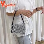 Yogodlns-Bolsa de ombro de diamante brilhante para mulheres, bolsa de travesseiro de couro PU, bolsa tiracolo elegante