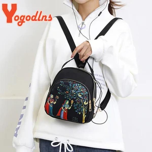 Yogodlns-Mochila de Nylon Multifuncional para Mulheres, Bolsa de Ombro, Bolsa Crossbody, Impressão, Mochila Impermeável, Travel Lady Pack, Moda, Novo