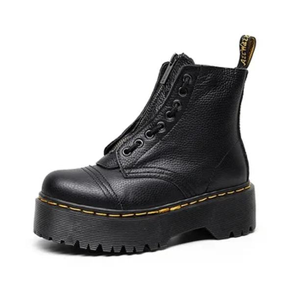 Botas Chelsea de couro genuíno para mulheres, botas clássicas de plataforma punk para senhoras, sapatos casuais da moda, novo estilo, 2024