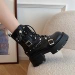 Botas de motociclista de couro envernizado para mulheres, zíper respirável, botas de plataforma Lolita, botas gótico retrô, moda inverno, novo, 2023