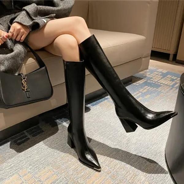 Botas de salto alto para mulheres, zíperes laterais, botas longas, sapatos de festa elegantes, moda feminina, novo