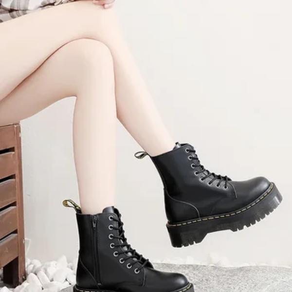 Botas de plataforma originais para mulheres e homens, sola grossa, tornozelo, sexy, fêmea, punk, sapatos de motocicleta, botas de combate, plus size, couro