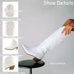 Botas altas de joelho ocidentais bordadas para mulheres, vaqueiro e vaqueira, salto robusto, sapatos de plataforma, plus size 45