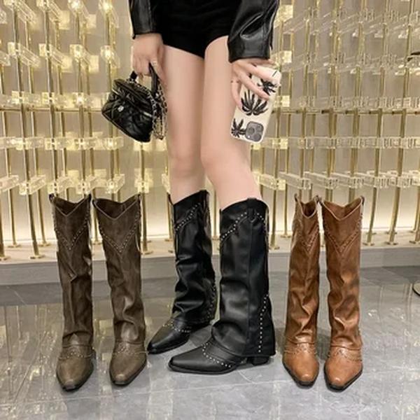 Botas altas de coxa para mulheres, botas longas de cavaleiro feminino, sapato grosso, zíperes traseiros, moda para meninas, inverno